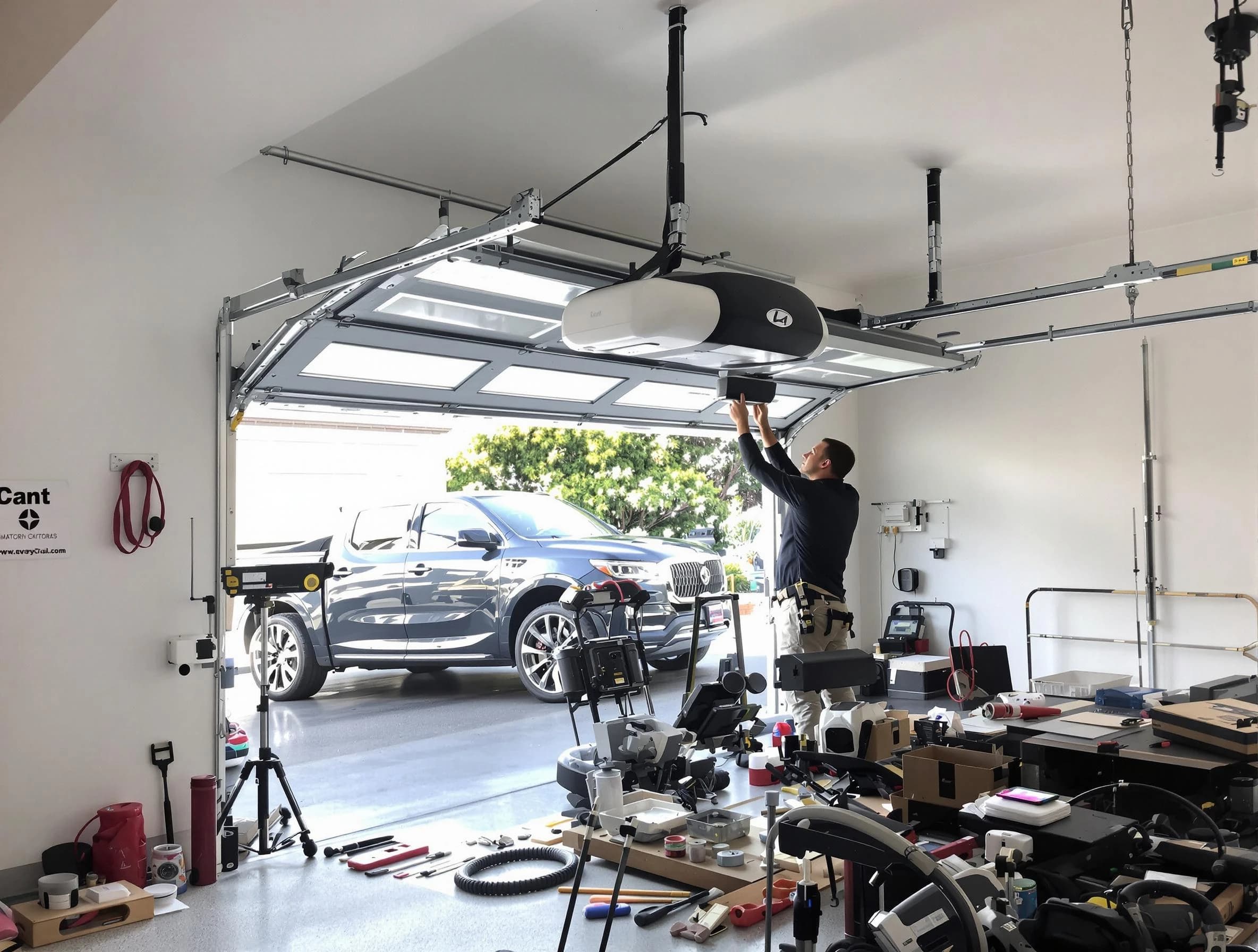 Leeds Garage Door Repair specialist installing smart garage door opener system in Leeds home