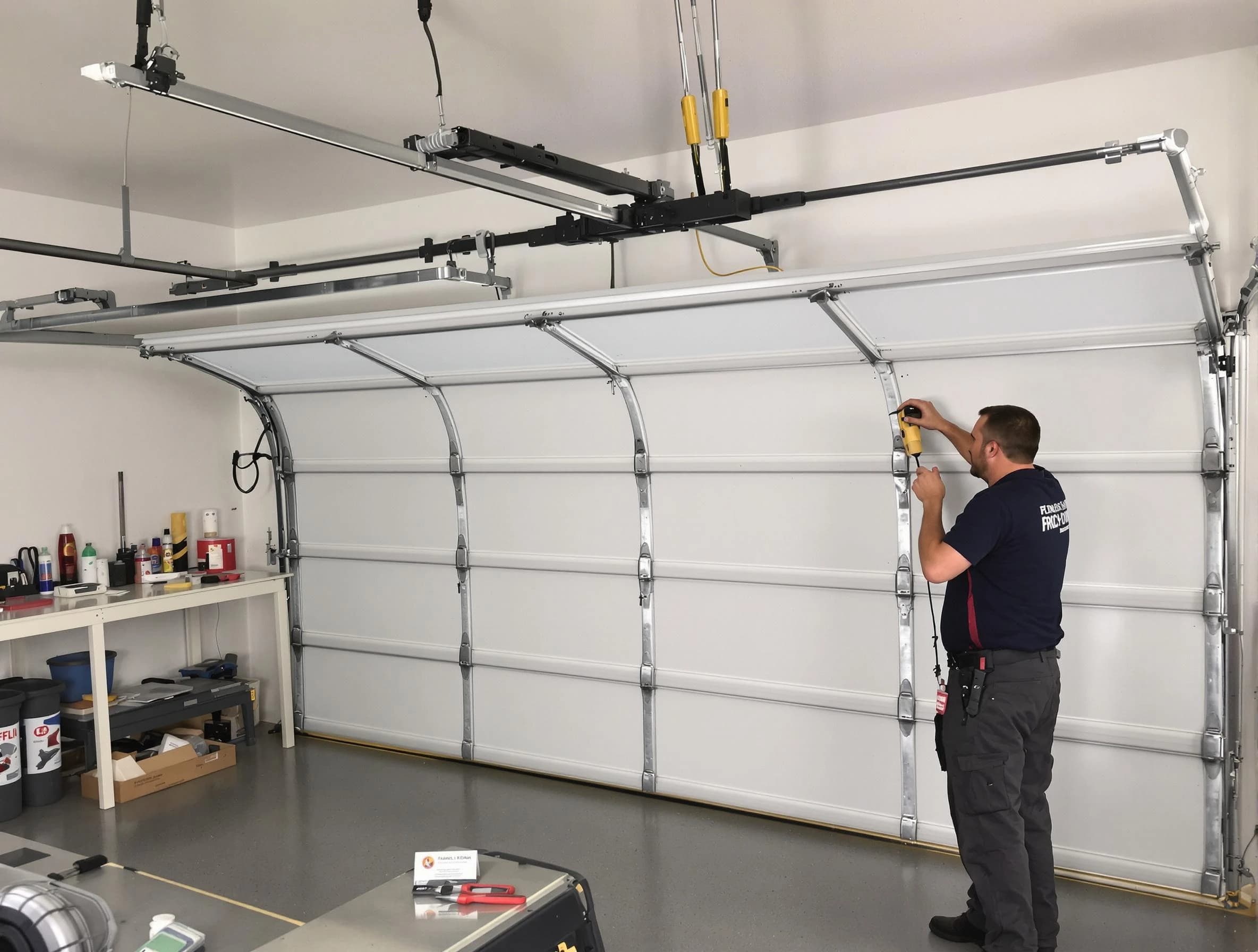 Leeds Garage Door Repair certified technician performing overhead door system repair in Leeds