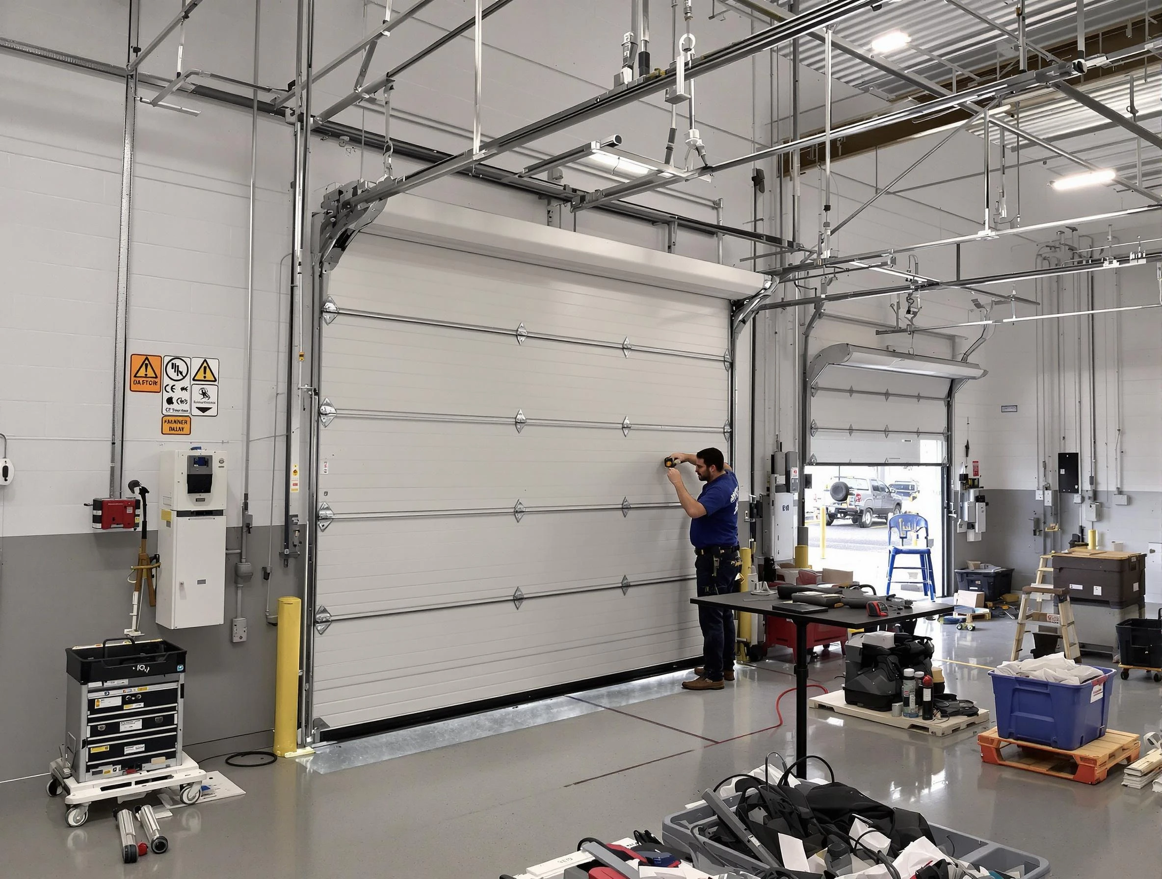 Commercial garage door repair being performed by Leeds Garage Door Repair expert in Leeds
