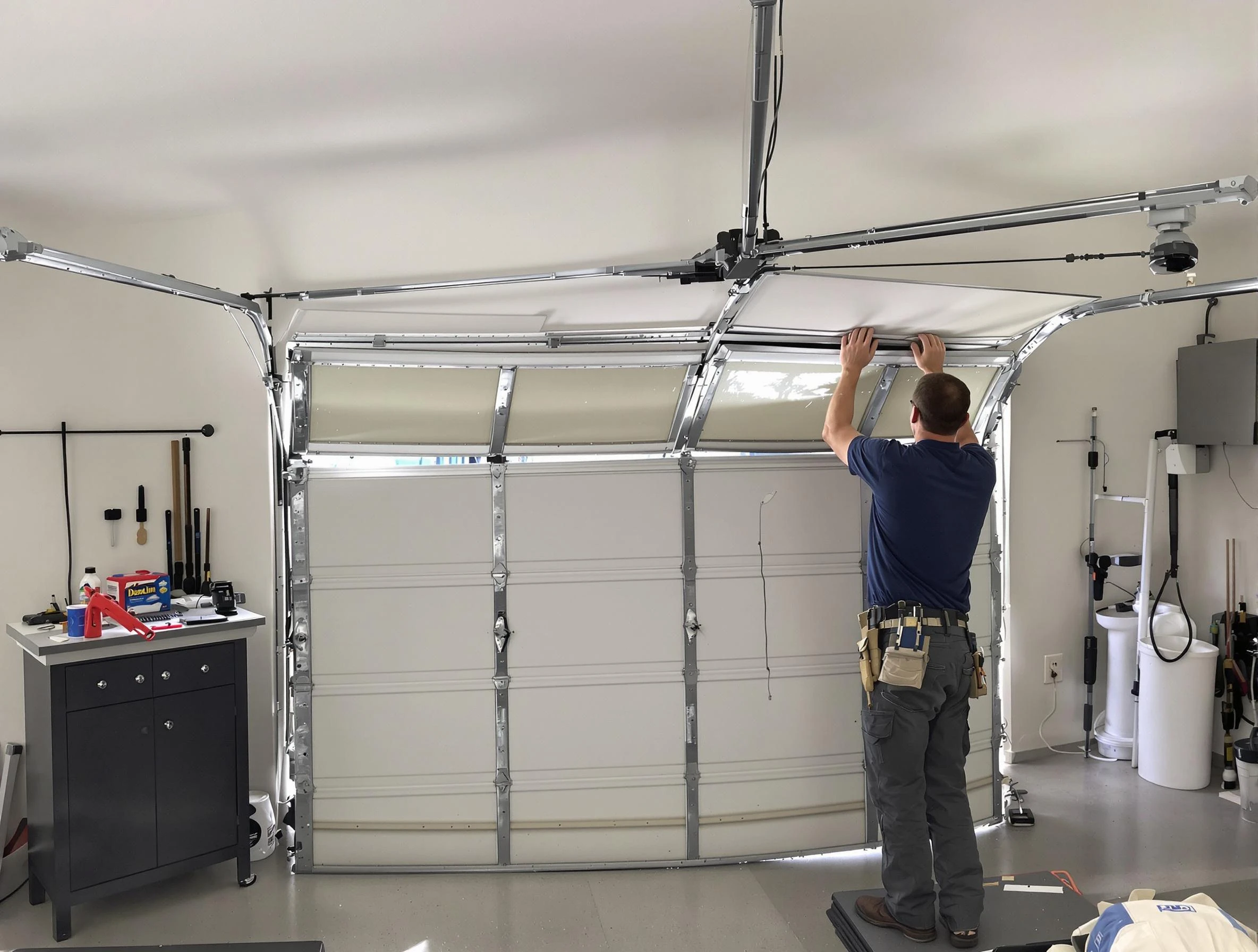 Leeds Garage Door Repair specialist performing precise section replacement on Leeds garage door